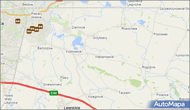 mapa Kłębanowice gmina Legnickie Pole, Kłębanowice gmina Legnickie Pole na mapie Targeo