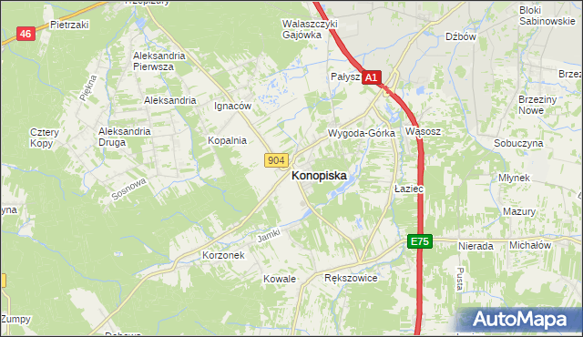 mapa Konopiska powiat częstochowski, Konopiska powiat częstochowski na mapie Targeo