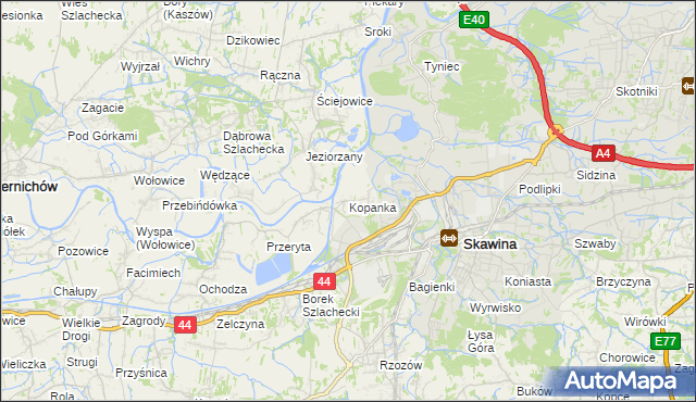 mapa Kopanka gmina Skawina, Kopanka gmina Skawina na mapie Targeo