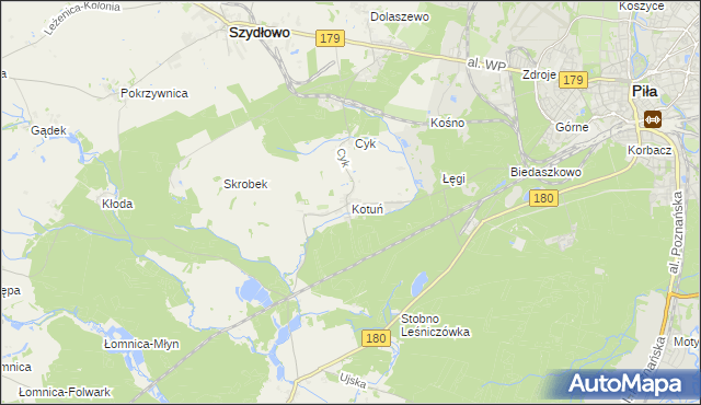 mapa Kotuń gmina Szydłowo, Kotuń gmina Szydłowo na mapie Targeo