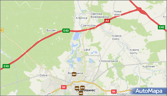 mapa Łąka gmina Bolesławiec, Łąka gmina Bolesławiec na mapie Targeo