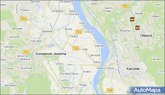 mapa Łęg gmina Konstancin-Jeziorna, Łęg gmina Konstancin-Jeziorna na mapie Targeo