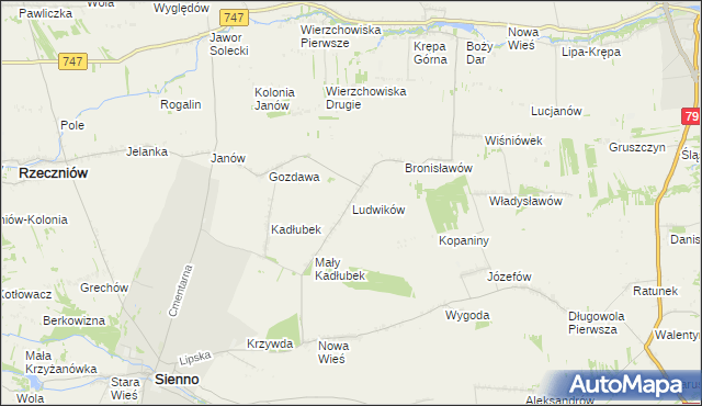 mapa Ludwików gmina Sienno, Ludwików gmina Sienno na mapie Targeo