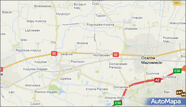 mapa Michałówek gmina Ożarów Mazowiecki, Michałówek gmina Ożarów Mazowiecki na mapie Targeo