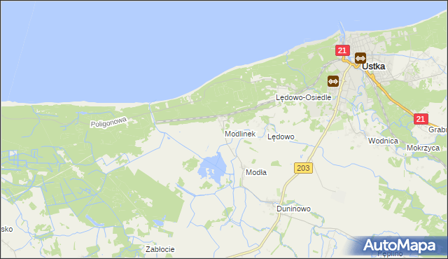 mapa Modlinek gmina Ustka, Modlinek gmina Ustka na mapie Targeo