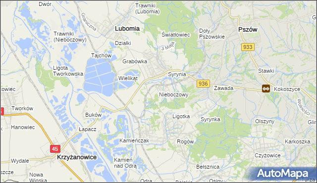 mapa Nieboczowy, Nieboczowy na mapie Targeo