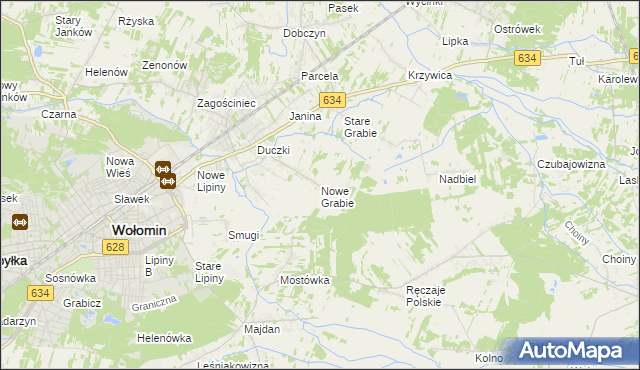 mapa Nowe Grabie gmina Wołomin, Nowe Grabie gmina Wołomin na mapie Targeo