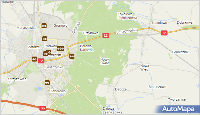 mapa Nowy Świat gmina Rydzyna, Nowy Świat gmina Rydzyna na mapie Targeo