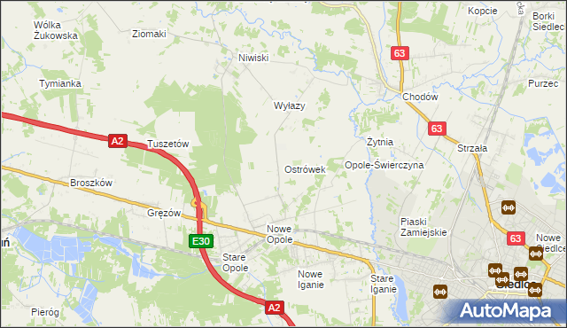 mapa Ostrówek gmina Siedlce, Ostrówek gmina Siedlce na mapie Targeo