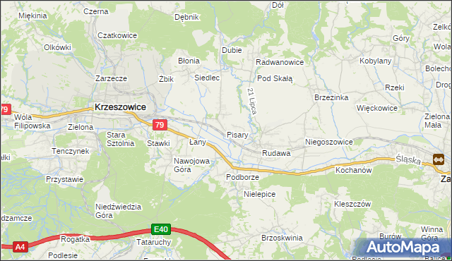 mapa Pisary gmina Zabierzów, Pisary gmina Zabierzów na mapie Targeo