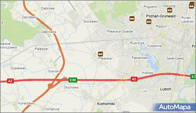 mapa Plewiska gmina Komorniki, Plewiska gmina Komorniki na mapie Targeo