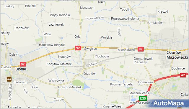 mapa Płochocin gmina Ożarów Mazowiecki, Płochocin gmina Ożarów Mazowiecki na mapie Targeo