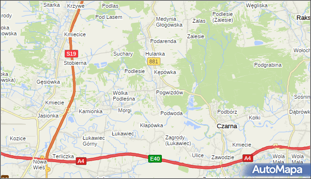 mapa Pogwizdów gmina Czarna, Pogwizdów gmina Czarna na mapie Targeo