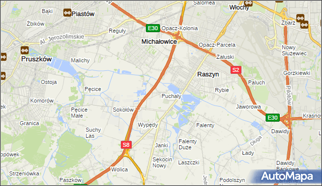 mapa Puchały gmina Raszyn, Puchały gmina Raszyn na mapie Targeo