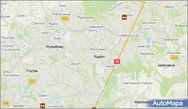mapa Radlin powiat wodzisławski, Radlin powiat wodzisławski na mapie Targeo