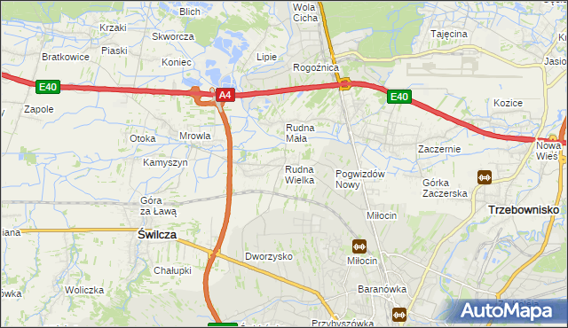 mapa Rudna Wielka gmina Świlcza, Rudna Wielka gmina Świlcza na mapie Targeo