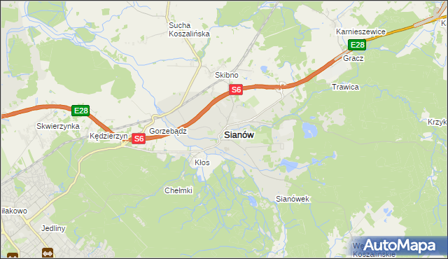 mapa Sianów, Sianów na mapie Targeo