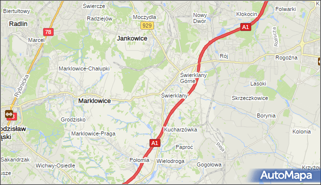 mapa Świerklany, Świerklany na mapie Targeo