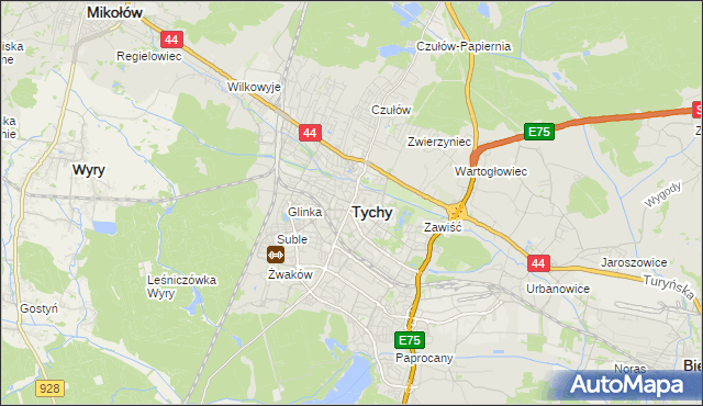 mapa Tychów, Tychy na mapie Targeo