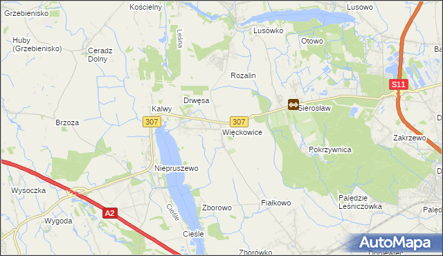 mapa Więckowice gmina Dopiewo, Więckowice gmina Dopiewo na mapie Targeo