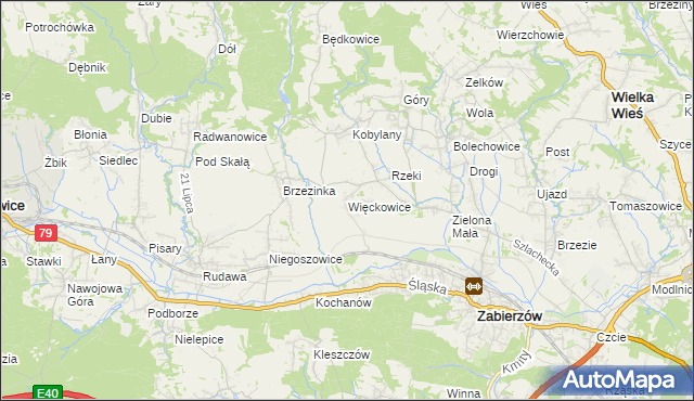 mapa Więckowice gmina Zabierzów, Więckowice gmina Zabierzów na mapie Targeo