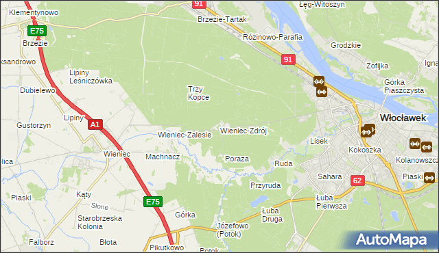 mapa Wieniec-Zdrój, Wieniec-Zdrój na mapie Targeo