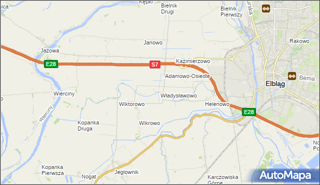 mapa Władysławowo gmina Elbląg, Władysławowo gmina Elbląg na mapie Targeo