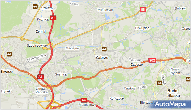 mapa Zabrza, Zabrze na mapie Targeo