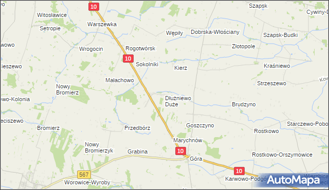 mapa Dłużniewo Duże, Dłużniewo Duże na mapie Targeo