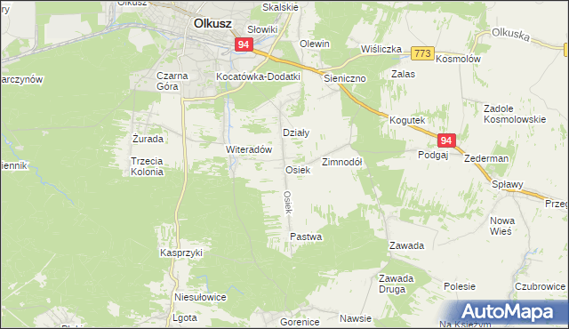 mapa Osiek gmina Olkusz, Osiek gmina Olkusz na mapie Targeo