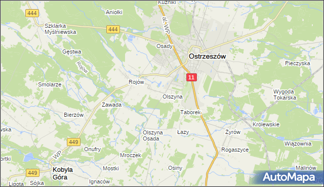 mapa Olszyna gmina Ostrzeszów, Olszyna gmina Ostrzeszów na mapie Targeo