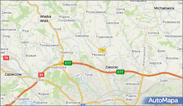 mapa Pękowice, Pękowice na mapie Targeo