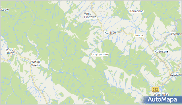mapa Przybyszów gmina Bukowsko, Przybyszów gmina Bukowsko na mapie Targeo