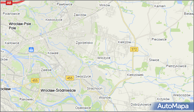 mapa Wilczyce gmina Długołęka, Wilczyce gmina Długołęka na mapie Targeo