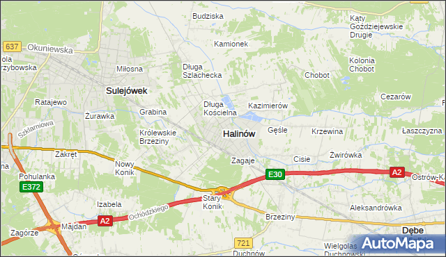 mapa Halinów powiat miński, Halinów powiat miński na mapie Targeo