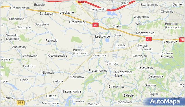 mapa Książnice gmina Gdów, Książnice gmina Gdów na mapie Targeo