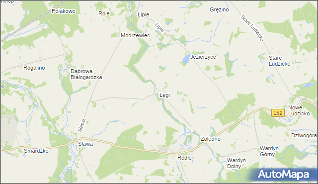 mapa Łęgi gmina Połczyn-Zdrój, Łęgi gmina Połczyn-Zdrój na mapie Targeo