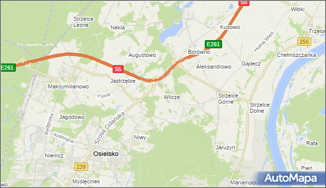 mapa Wilcze gmina Osielsko, Wilcze gmina Osielsko na mapie Targeo