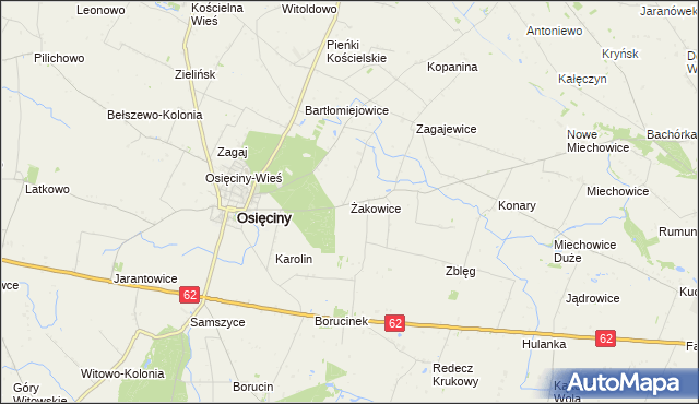 mapa Żakowice gmina Osięciny, Żakowice gmina Osięciny na mapie Targeo
