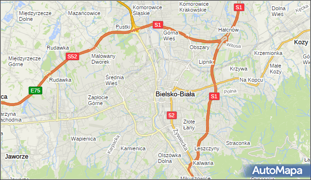 mapa Bielsko-Białej, Bielsko-Biała na mapie Targeo