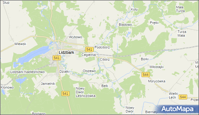 mapa Cibórz gmina Lidzbark, Cibórz gmina Lidzbark na mapie Targeo