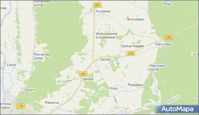 mapa Sarbia gmina Czarnków, Sarbia gmina Czarnków na mapie Targeo