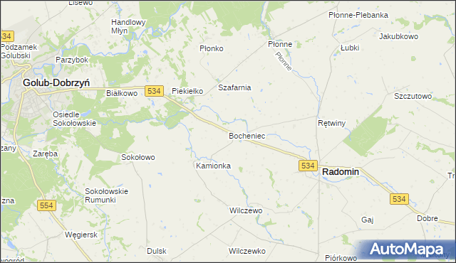 mapa Bocheniec gmina Radomin, Bocheniec gmina Radomin na mapie Targeo