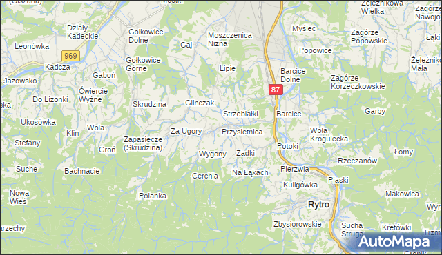 mapa Przysietnica gmina Stary Sącz, Przysietnica gmina Stary Sącz na mapie Targeo