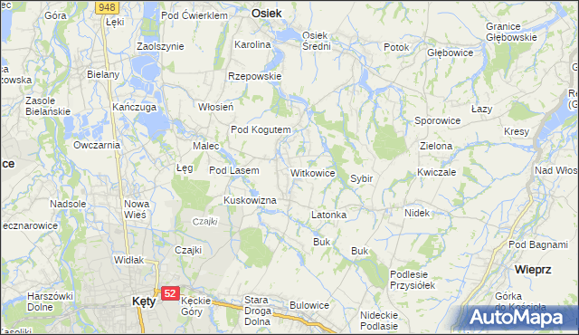 mapa Witkowice gmina Kęty, Witkowice gmina Kęty na mapie Targeo