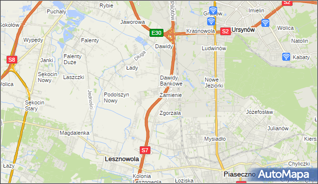 mapa Zamienie gmina Lesznowola, Zamienie gmina Lesznowola na mapie Targeo