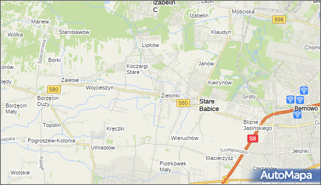 mapa Zielonki gmina Stare Babice, Zielonki gmina Stare Babice na mapie Targeo