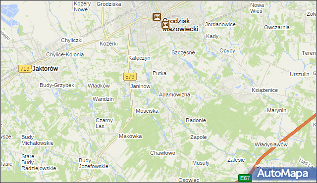 mapa Adamowizna gmina Grodzisk Mazowiecki, Adamowizna gmina Grodzisk Mazowiecki na mapie Targeo