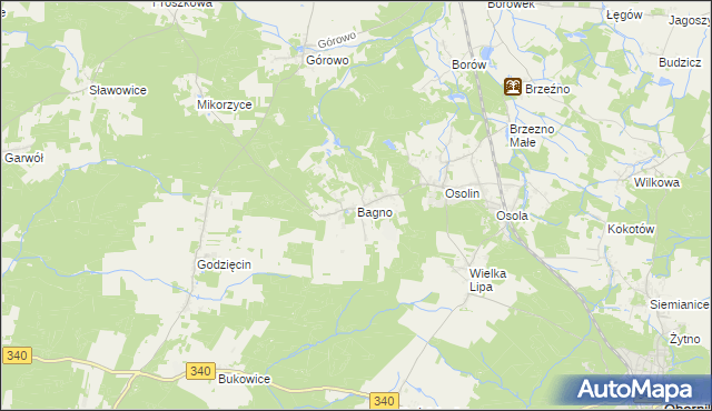 mapa Bagno gmina Oborniki Śląskie, Bagno gmina Oborniki Śląskie na mapie Targeo