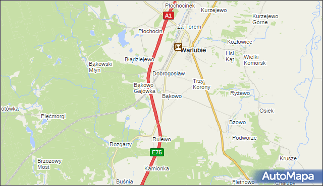 mapa Bąkowo gmina Warlubie, Bąkowo gmina Warlubie na mapie Targeo